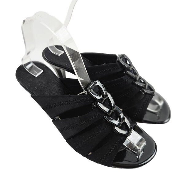 East 5th Shoes - East 5th Black Heeled Sandals Decorative Fabric Straps Open Toe Slip On 199680 8
